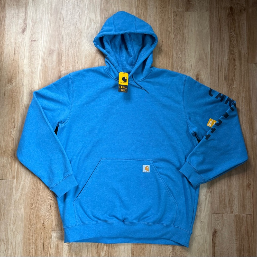 CARHARTT HOODIE Loose Fit Rain Defender Sweatshirt NWT Men's XL Blue Logo